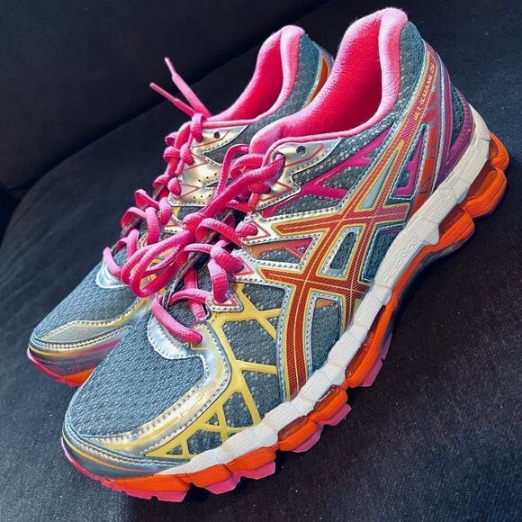 RARE ASICS GEL KAYANO 20 Grey Yellow Pink Orange Womens 7 MEDIUM 38 EUR - Picture 4 of 13